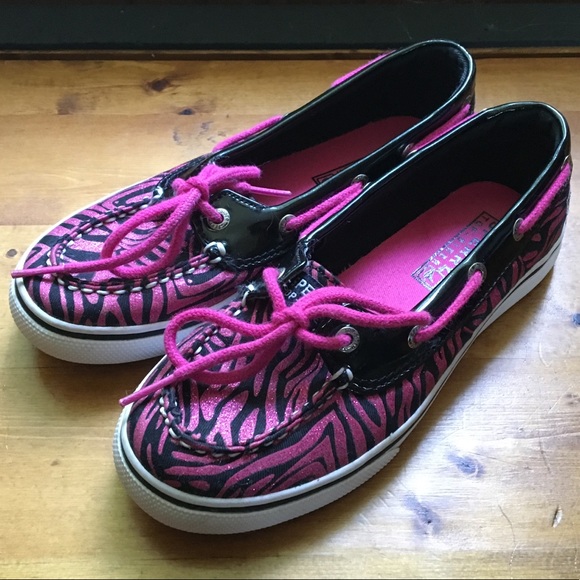 Girls size 2 Sperry Topsiders flats w/zebra print - Picture 1 of 8